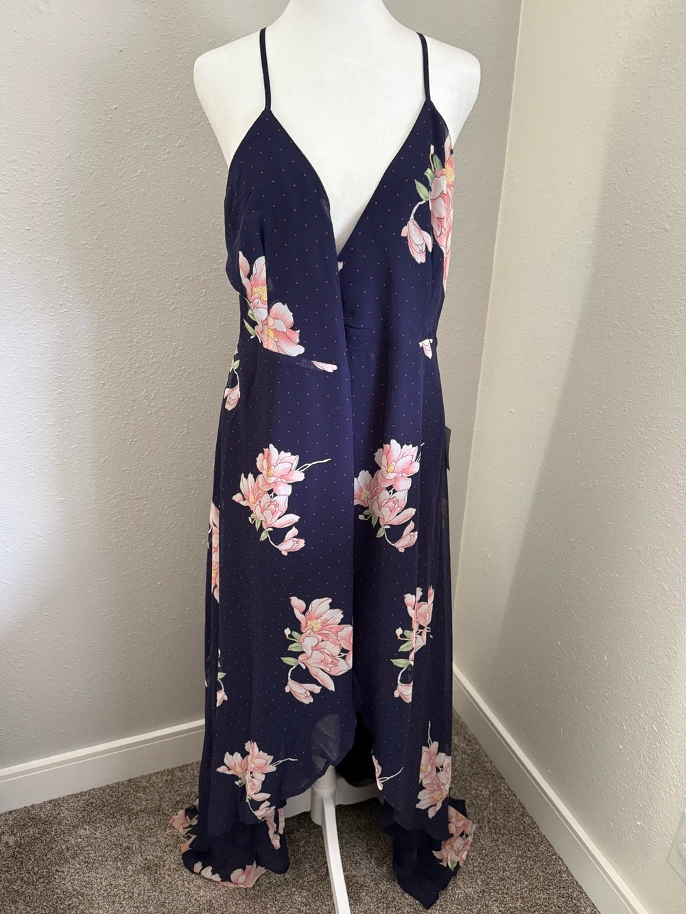 Lulus Navy Floral Open Front Maxi Dress NWT Size Large